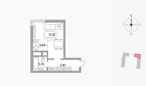 Квартира 25,5 м², студия - изображение 1