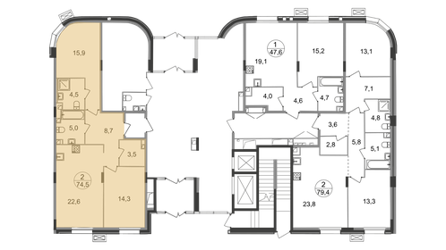 Квартира 74,5 м², 2-комнатная - изображение 2