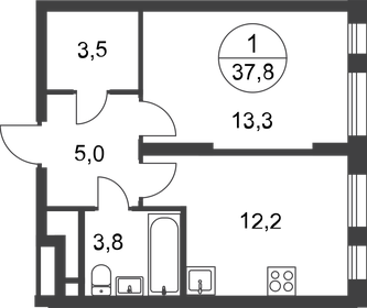 Квартира 37,8 м², 1-комнатная - изображение 1