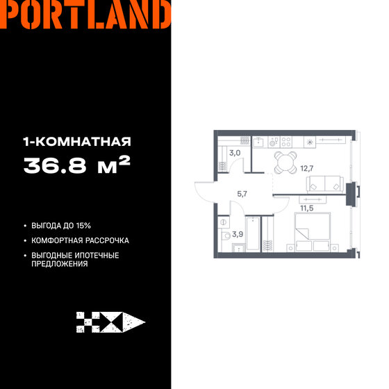 37,4 м², 1-комнатная квартира 16 482 180 ₽ - изображение 16