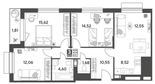 Квартира 81,9 м², 3-комнатная - изображение 1