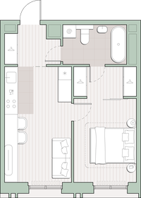 Квартира 40,6 м², 1-комнатная - изображение 1