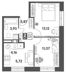 Квартира 43,9 м², 2-комнатная - изображение 1