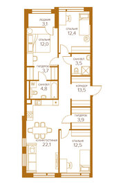 Квартира 89,7 м², 3-комнатная - изображение 1