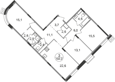 Квартира 102,2 м², 3-комнатная - изображение 1