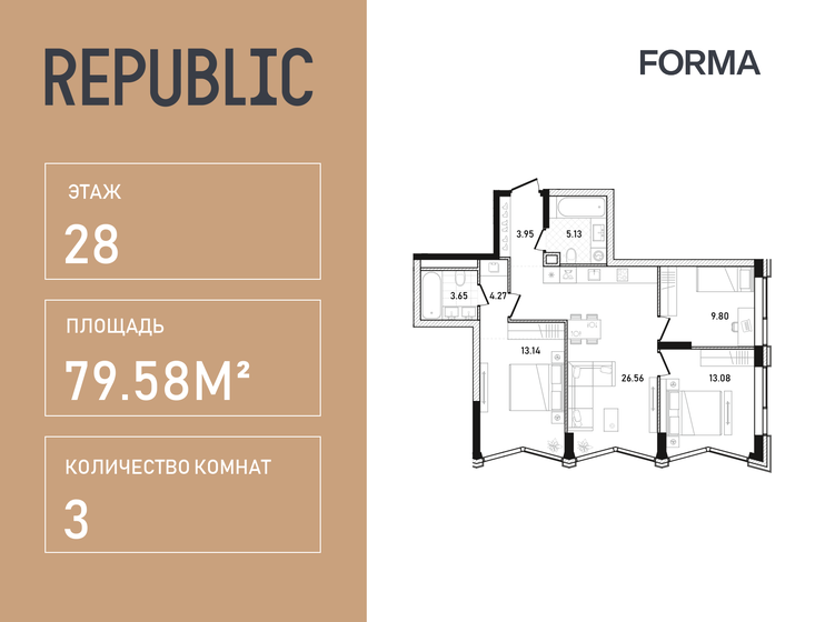 80,4 м², 3-комнатная квартира 53 010 608 ₽ - изображение 26