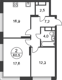 Квартира 60,5 м², 2-комнатная - изображение 1