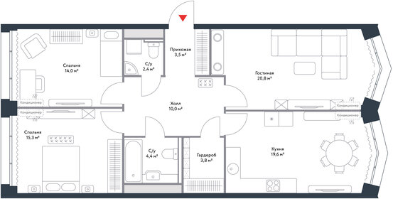 Квартира 93,8 м², 3-комнатная - изображение 1