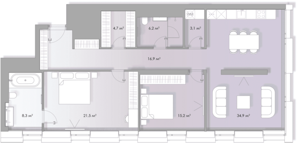 Квартира 111,5 м², 2-комнатные - изображение 1