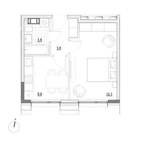 Квартира 32,5 м², 1-комнатные - изображение 1