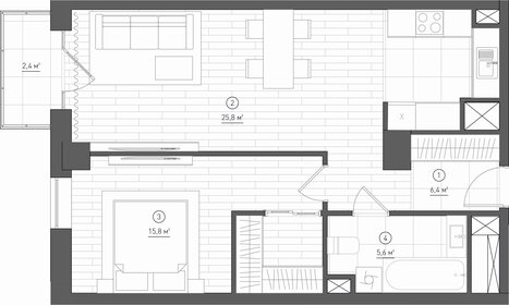 Квартира 53,5 м², 1-комнатные - изображение 1