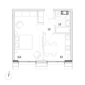 Квартира 33,3 м², 1-комнатные - изображение 1