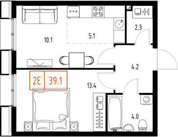 Квартира 39,1 м², 1-комнатная - изображение 2