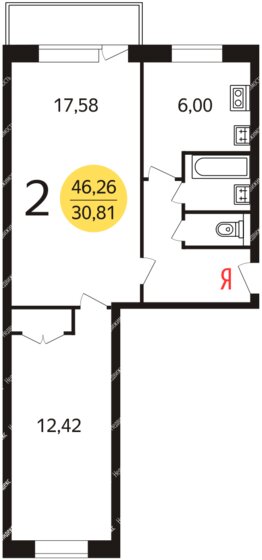 45 м², 2-комнатная квартира 12 900 000 ₽ - изображение 1