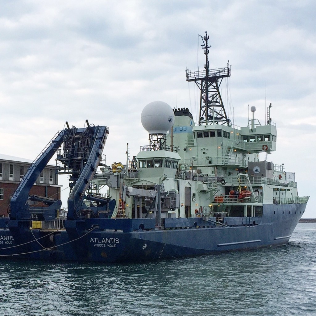 The research vessel Atlantis in port. Credit: Michael Starobin/NASA 