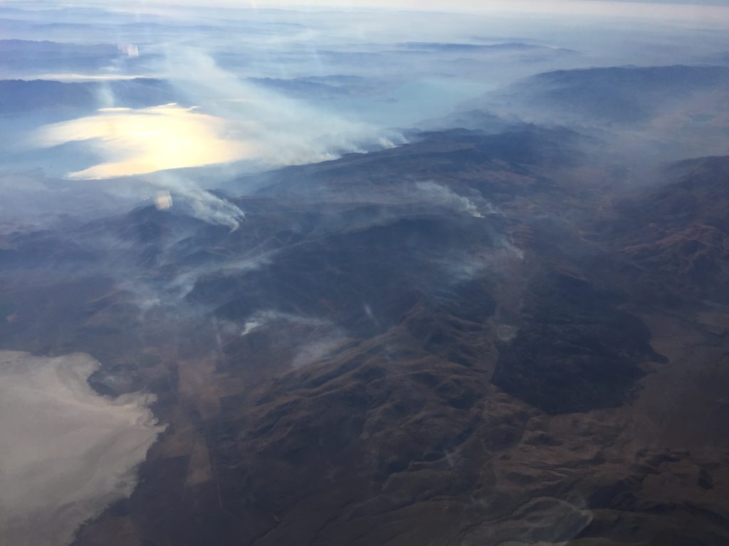 NASA's DC-8 flew over a streak of wildfires near Pyramid Lake in northwest Nevada.