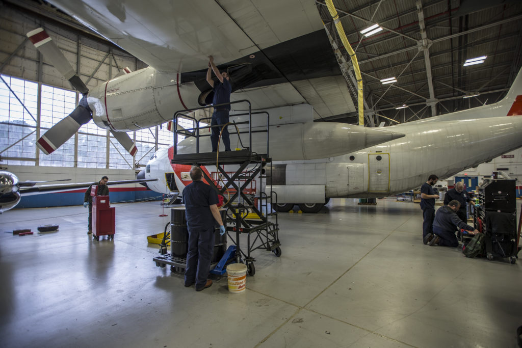 A crew makes final preparations to NASA’s C-130H at Wallops Flight Facility on Virginia’s Eastern Shore ahead of ACT-America’s winter field campaign. Credit: NASA/Patrick Black 