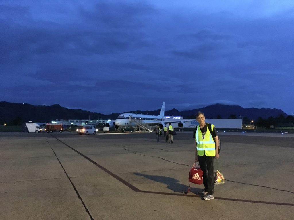 Project Scientist Steve Wofsy getting ready to board NASA's DC-8 at 5:30am. Credit: NASA