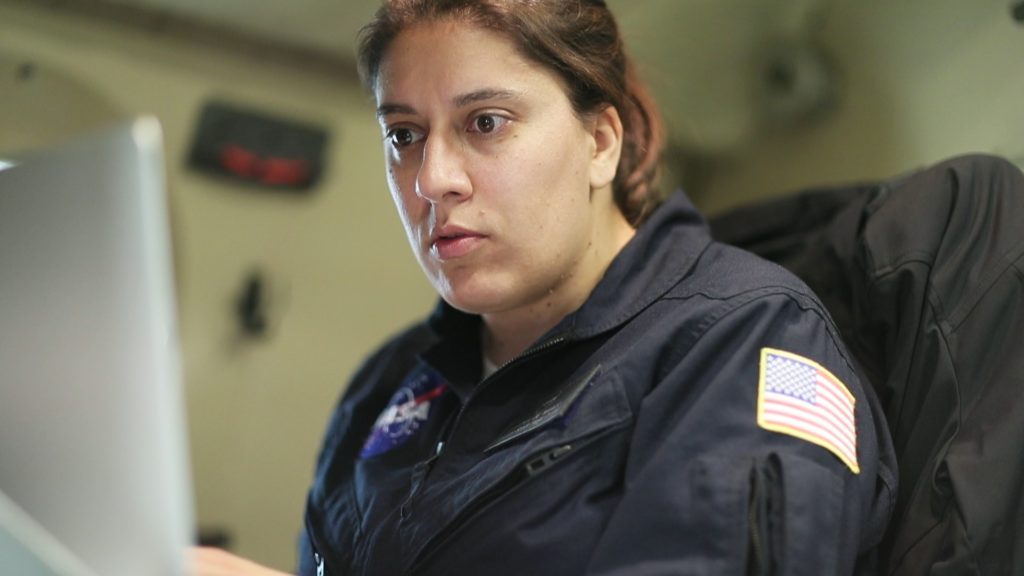 Eugenia De Marco is Snow Ex's lead integration engineer for the P-3 aircraft, responsible for each instrument aboard getting the data they need. Credit: NASA/ Joy Ng 