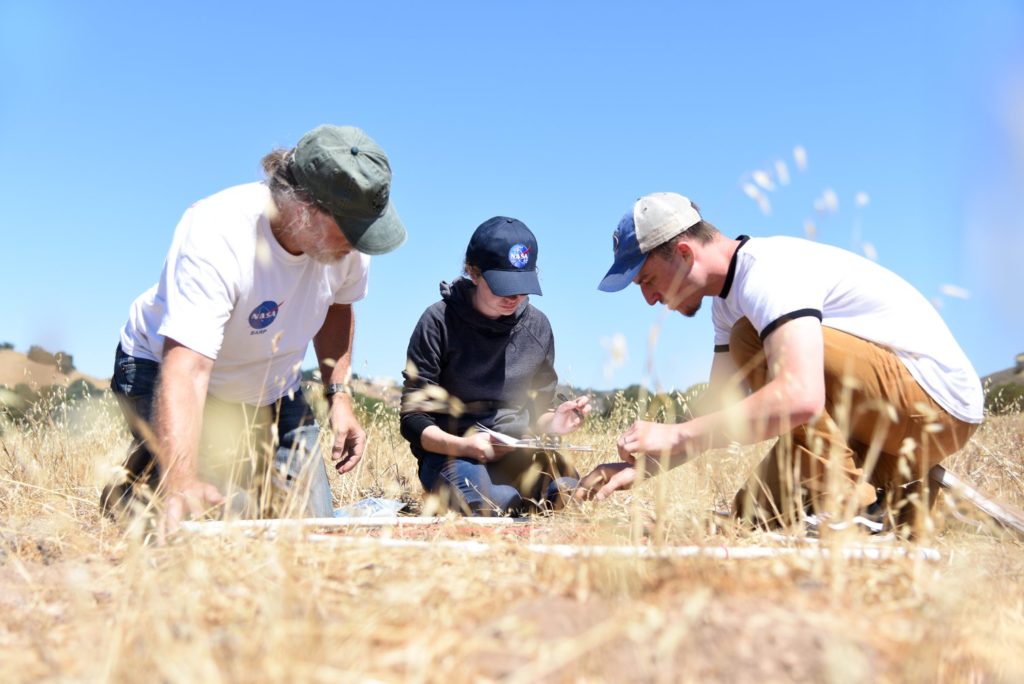 The SARP Wildfires team collects field data in Central California. Credits: NASA / Megan Schill