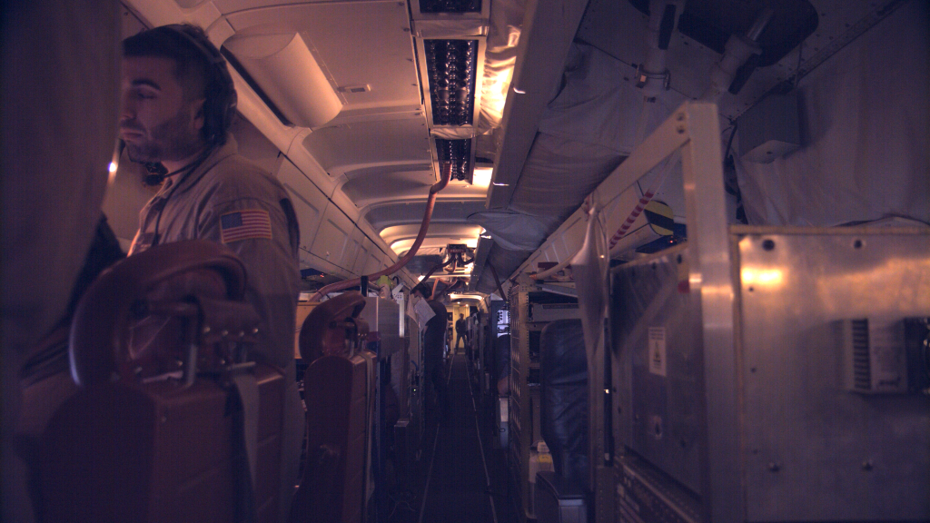 The interior of the DC-8 has instruments where seats would be on a commercial plane. They suck smoke inside through inlets and tubing that connect to the instruments. July 25, 2019. Credit: NASA