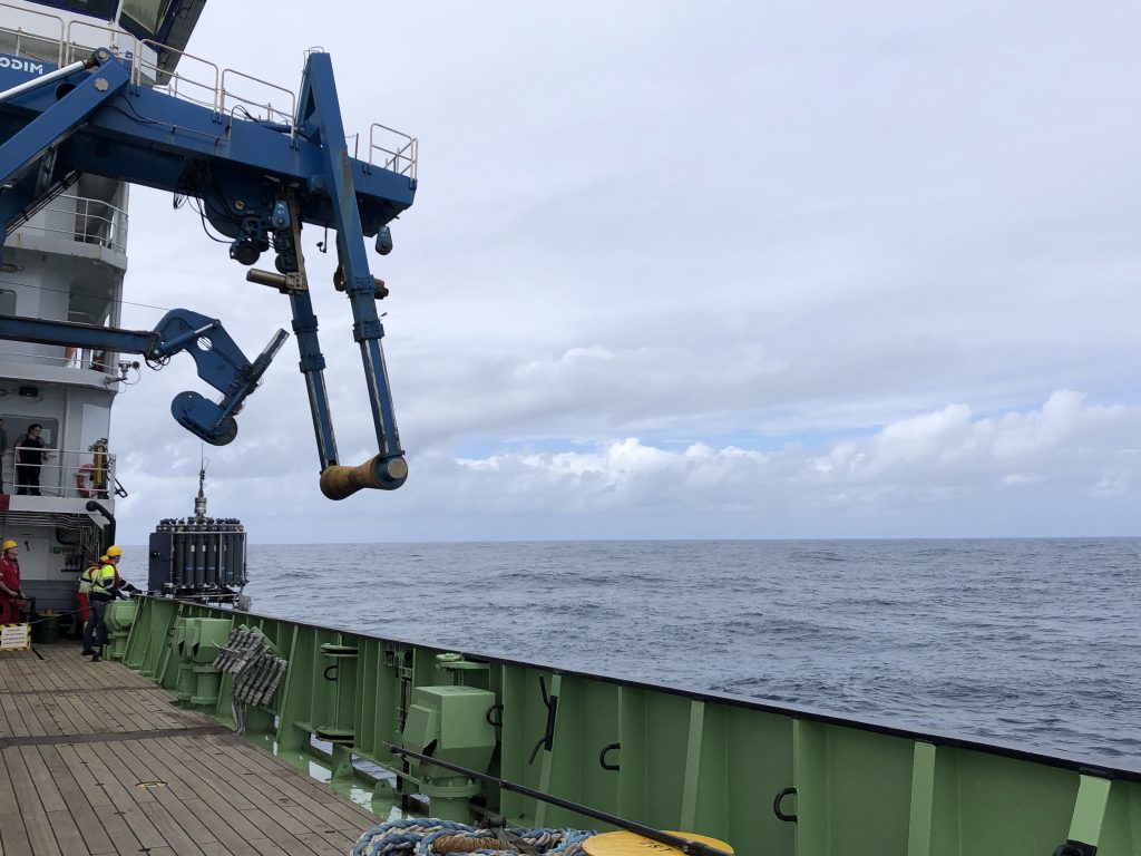 Instruments aboard the EXPORTS boat prepare to deploy.