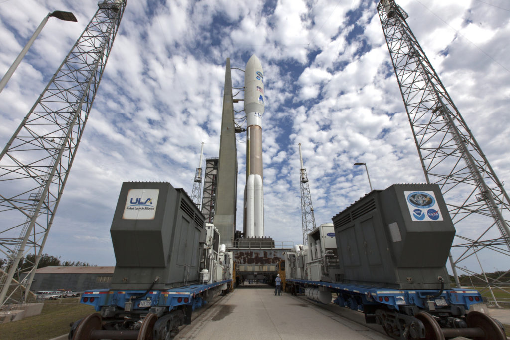 The Atlas V rocket rolls to Pad 41 with NOAA's GOES-S. Launch is slated for March 1 at 5:02 p.m. EST.