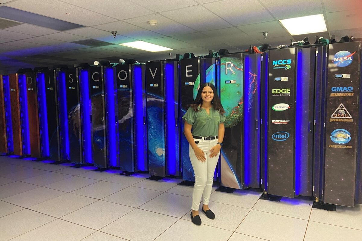 A former NASA intern at Goddard Space Flight Center in Maryland, inside the NASA Center for Climate Simulation.