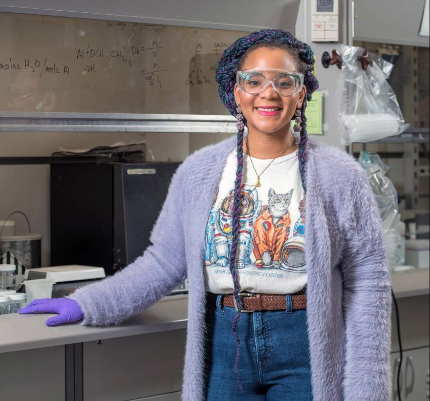 Engineer Jamesa Stokes works in a special laboratory testing advanced materials to see how they behave in extreme space environments. Credit: NASA/Jef Janis