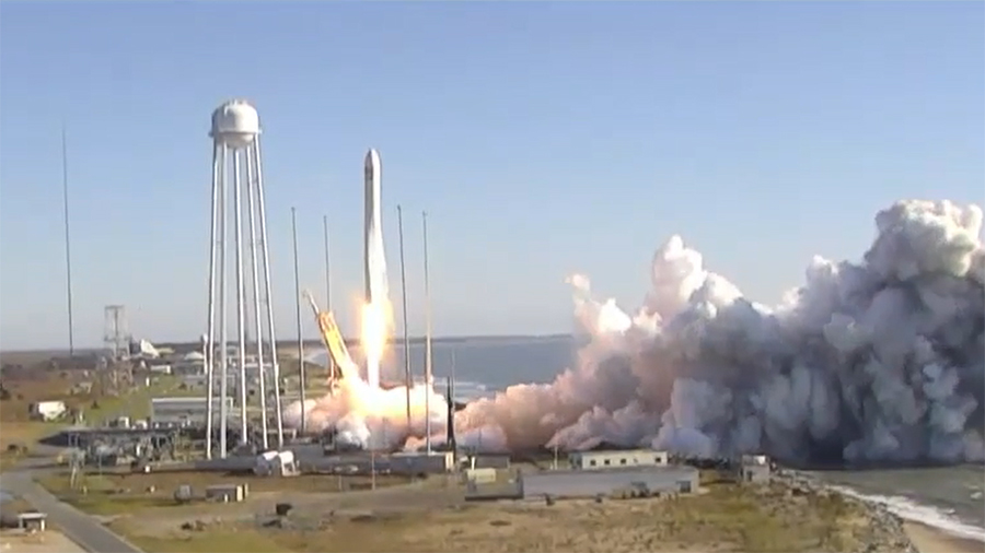 The Antares rocket lifts off on time