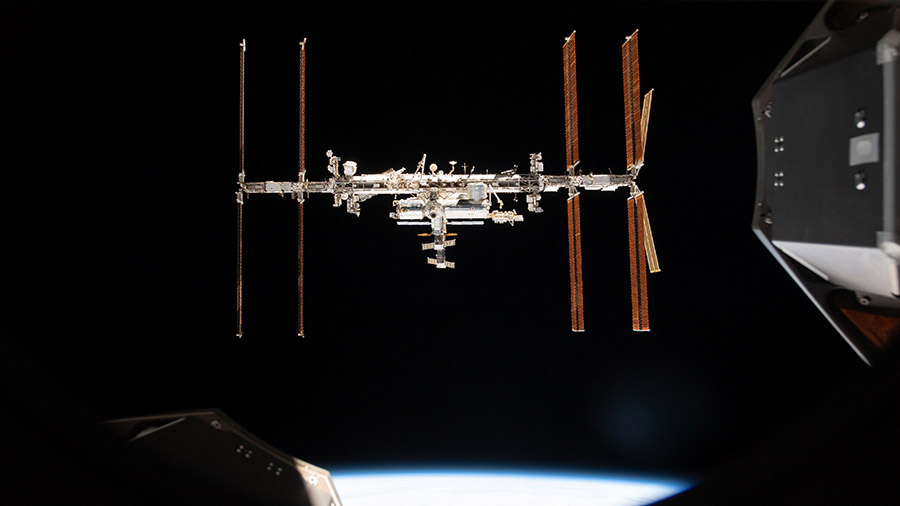 The International Space Station is pictured from the SpaceX Crew Dragon Endeavour during a fly around of the orbiting lab that took place on Nov. 8, 2021.