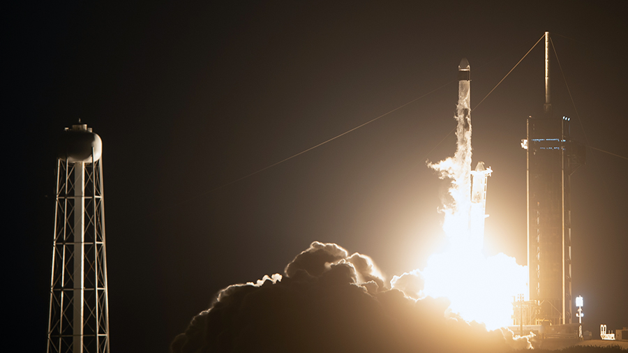 The SpaceX Crew-4 astronauts liftoff from Kennedy Space Center in Florida aboard the Dragon Freedom crew ship atop the Falcon 9 rocket. CRedit: NASA/Joel Kowsky