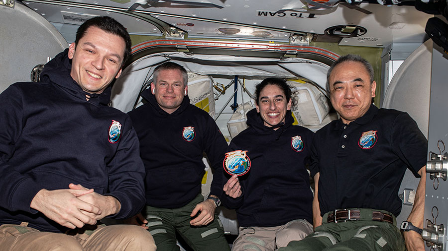 From left, Expedition 70 crewmates Konstantin Borisov, Andreas Mogensen, Jasmin Moghbeli, and Satoshi Furukawa are due to return to Earth aboard the SpaceX Dragon spacecraft.