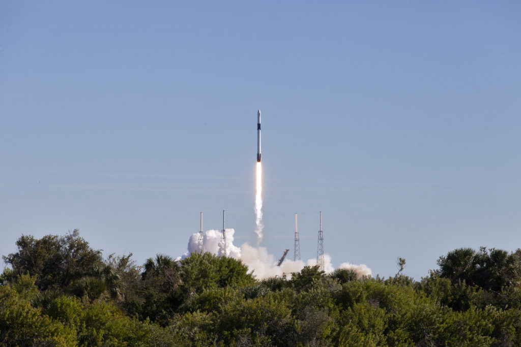 The two-stage Falcon 9 launch vehicle lifts off Space Launch Complex 40 at Cape Canaveral Air Force Station carrying the SpaceX’s Dragon resupply spacecraft to the International Space Station. 