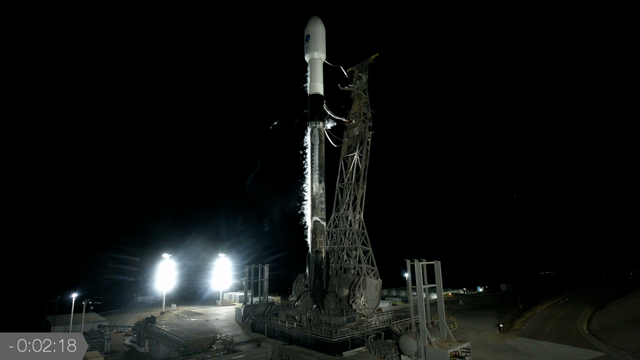 The SpaceX Falcon 9 rocket, with the Surface Water and Ocean Topography (SWOT) satellite atop, stands poised for liftoff at Space Launch Complex-4 East at Vandenberg Space Force Base