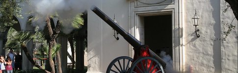 A cannon in front of Fleming House