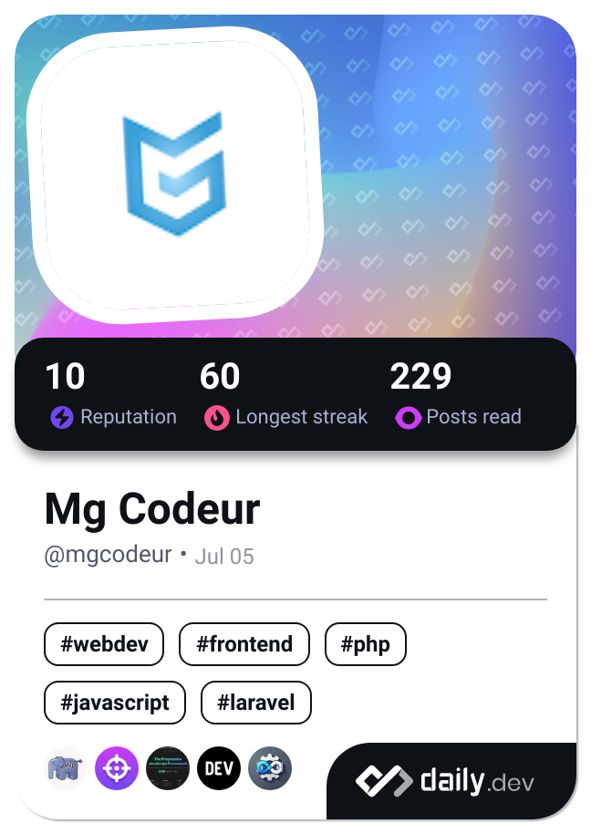 Mg Codeur's Dev Card