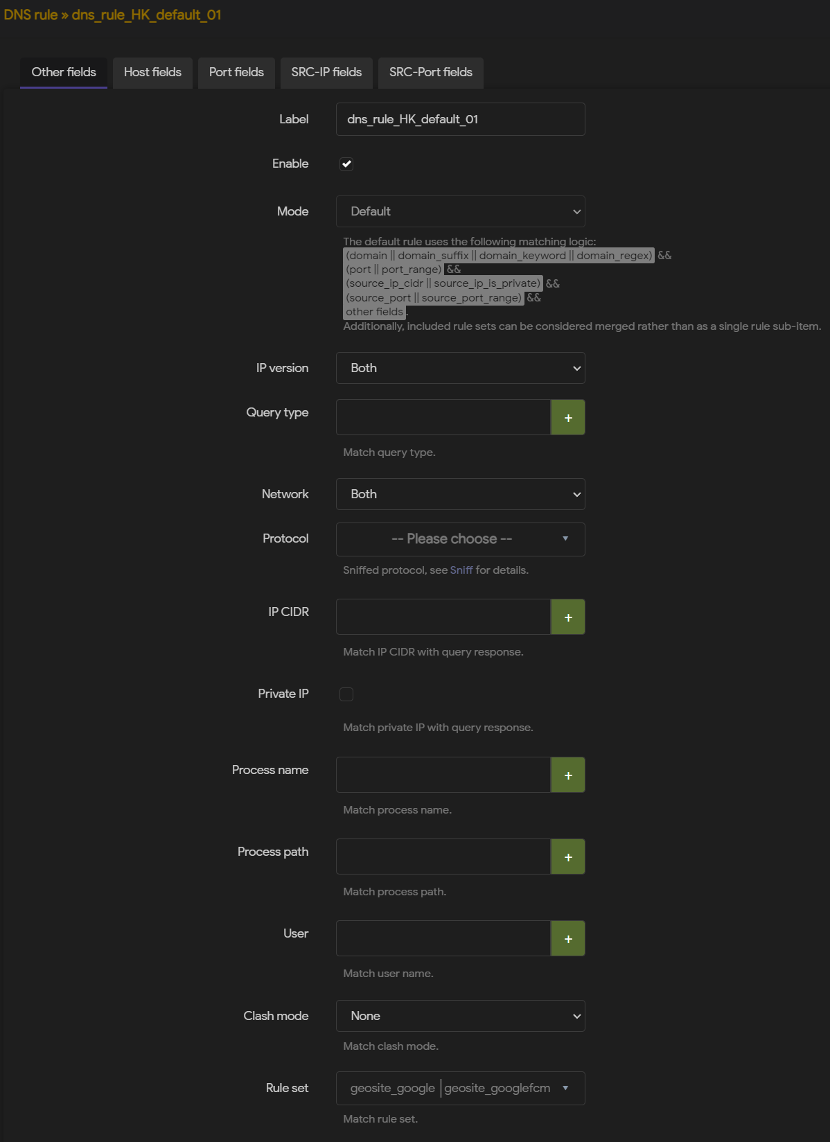 DNS Rules Details