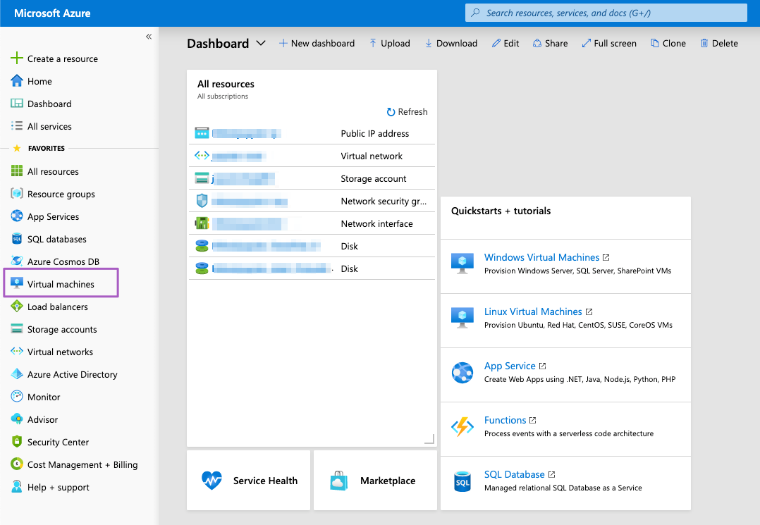 azure portal vm