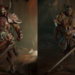 Legendary gear earned through the game (left) versus cosmetics available for purchase (right).