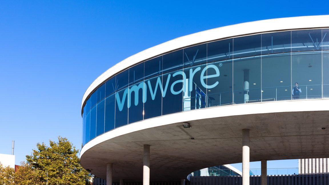 VMware logo on a glass building