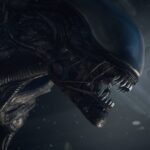 Xenomorph alien in shadowy profile