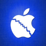 Illustration of the Apple logo breaking up.