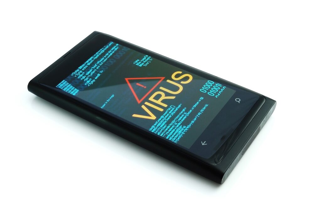 Security concept: smartphone with text Virus