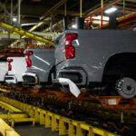 Partially assembled vehicles, including the Chevrolet Silverado 1500 and GMC Sierra 1500, at the General Motors assembly plant in Fort Wayne, Indiana, US, on Tuesday, April 9, 2024. General Motors Co. is scheduled to release earnings figures on April 23. Photographer: Emily Elconin/Bloomberg via Getty Images