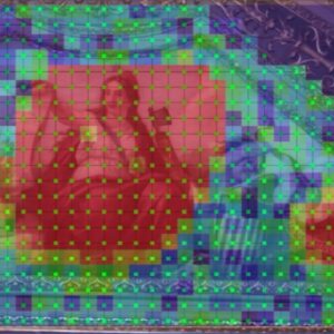 Detection color map of a fresco in the U.S. Capitol. Brighter colors indicate more vibration in the plaster, and therefore, a delamination.