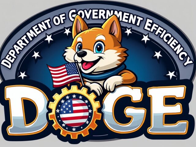 A logo with a cartoon dog, the word "DOGE," and the phrase "Department of Government Efficiency."