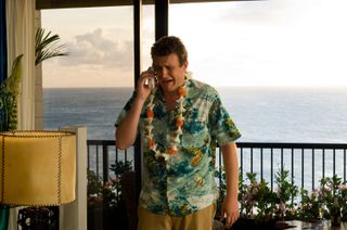 jason segel on the phone in a hawaiian shirt in forgetting sarah marshall