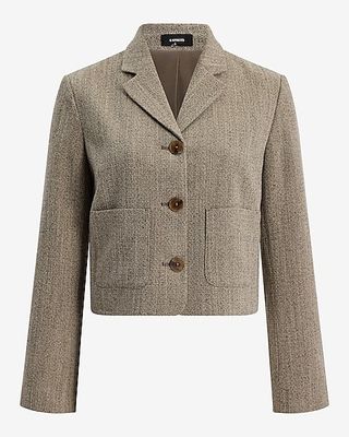 Express Textured Herringbone Patch Pocket Cropped Blazer