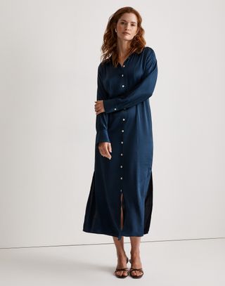 Satin Button-Front Midi Shirtdress